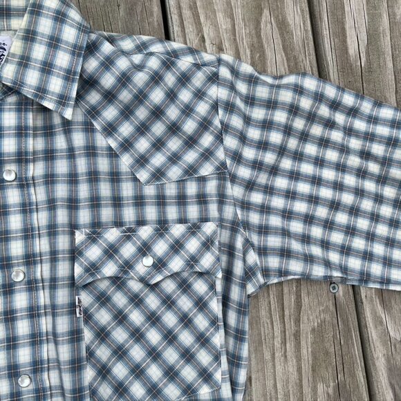 ** Vintage 1970s Levi's Pearl Snap Shirt Men's small Western Short Sleeve Plaid - Picture 4 of 11